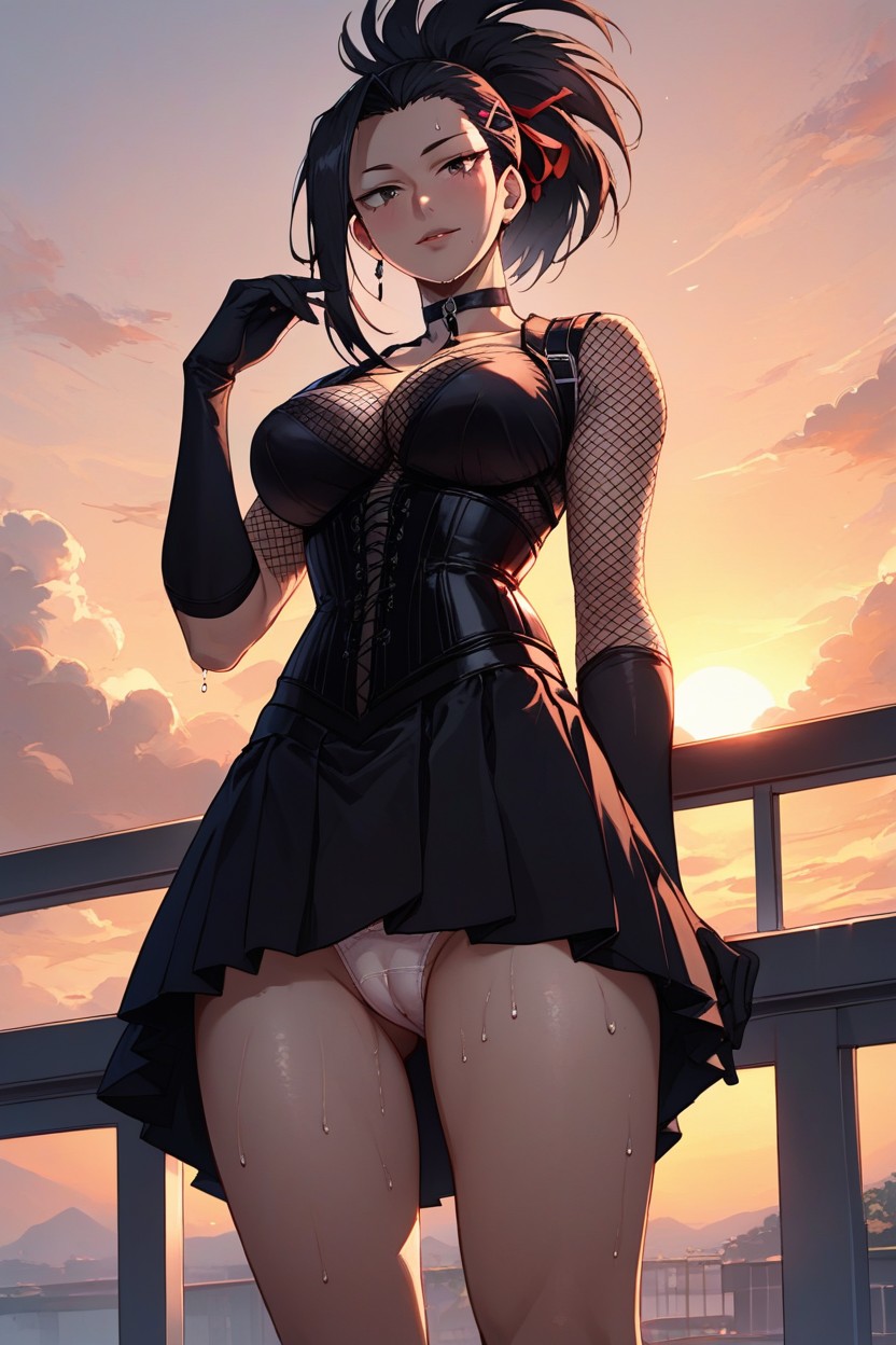 Momo Yaoyorozu, Sweaty Skin Dynamic Angle, Black Gothic Skirt Furry AI Porn