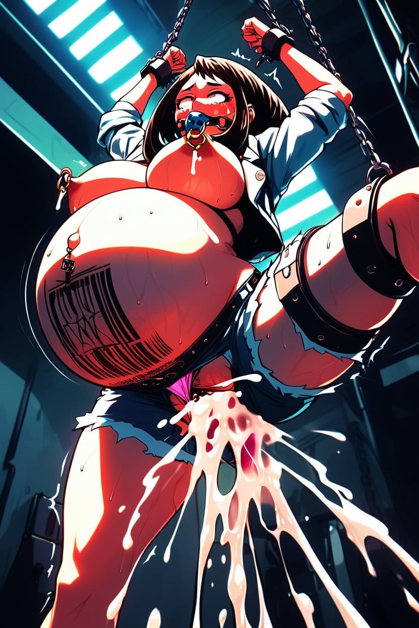 Barcode, Squirting Milk From Breasts, Huge Bulging Stomach Hentai AI Porn