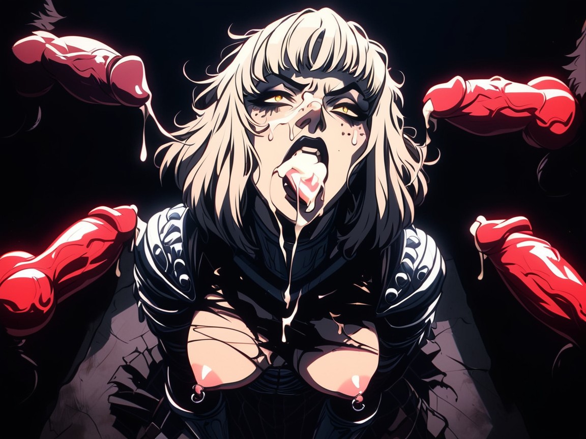 Dark Background, Gang Bang, Throat Bulge AI Porn