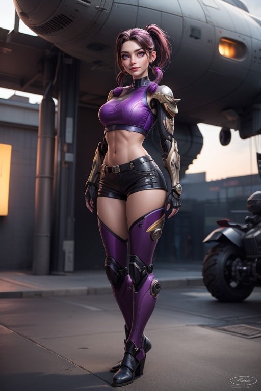 Athletic Body, Purple Eyes, Robot Armor AI Porn