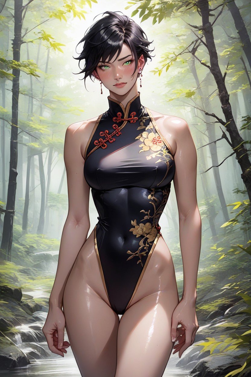 Tomboy, Background Forest, Black HairFurry IA