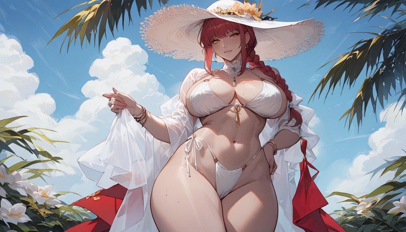 18+, Große Brust, Makima Wears A Sexy Bikini She Wears A Big Hat And Has A Sheer ShirtFurry KI Porno