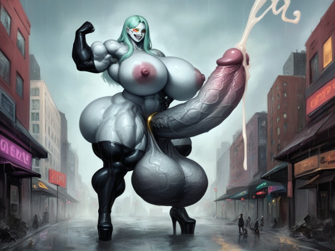 Platform High Heels, Standing, Extremely Long Cockcumming Shemale AI Porn