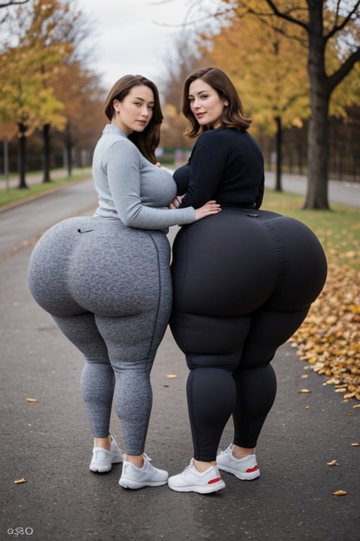 하이퍼 하체 무거운, Both Wearing Leggings, Two Granny's쉬메일 AI 포르노