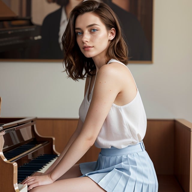 Sitting At Grand Piano, Eighteen, Cutie Shemale AI Porn