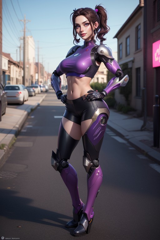 Tattoo, Robot Armor, Purple Eyes AI Porn