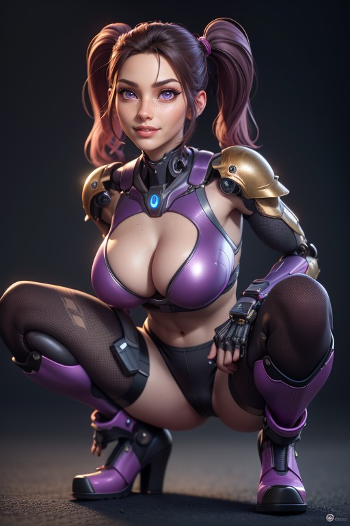 Squatting, Purple Eyes, A Alita Battle Cyborg AI Porn