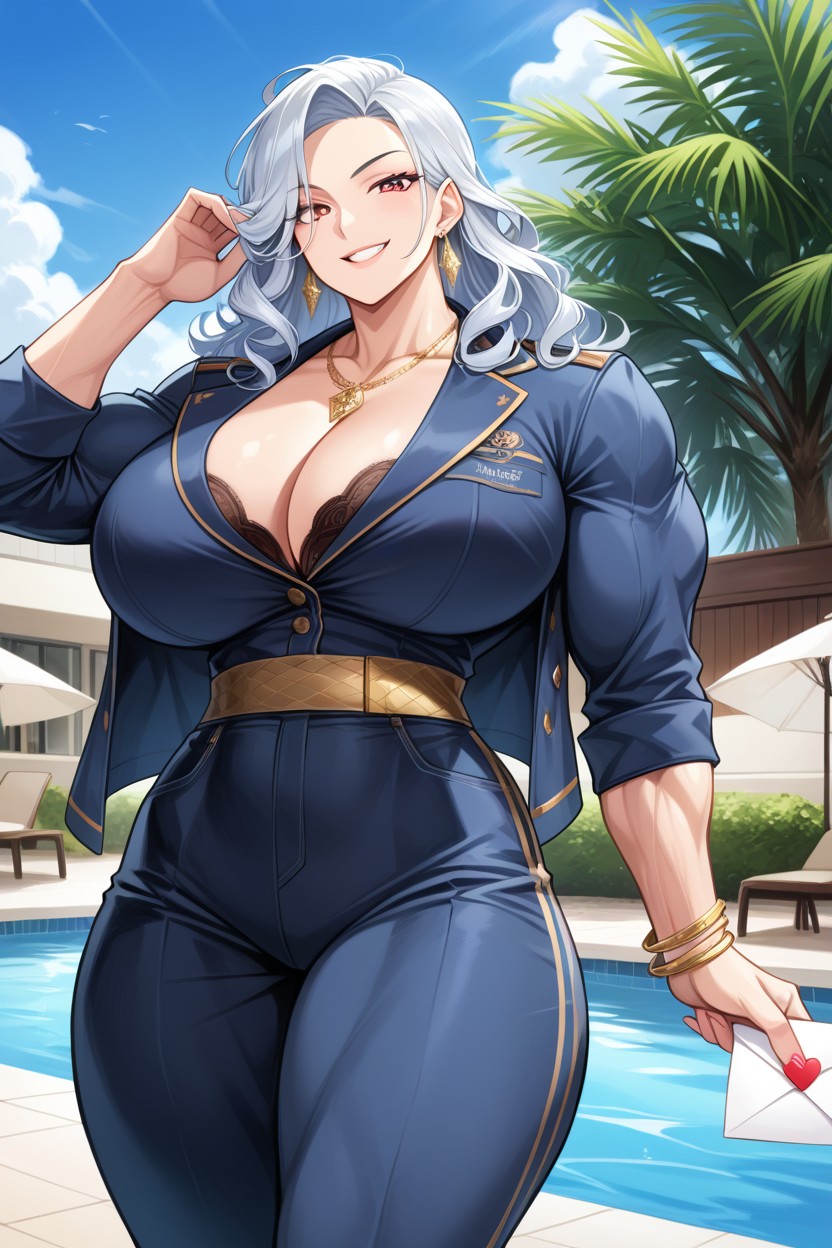 Sonrisa Burlona, Tocándose La Cara, Big Huge Muscle Porno IA