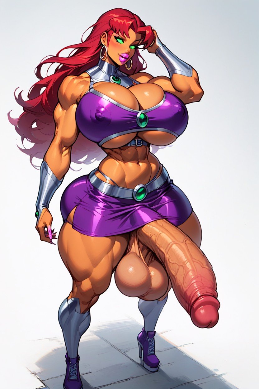 Futanari Bimbo Starfire From Titans, Full Body, Plain White Background퍼리 AI 포르노