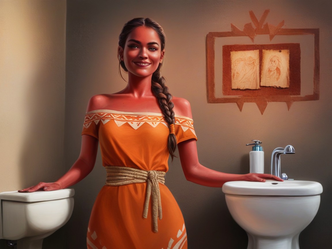 Orange Tunic With Tribal Patterns, Small Ass, Waist Length Hair AI Porn