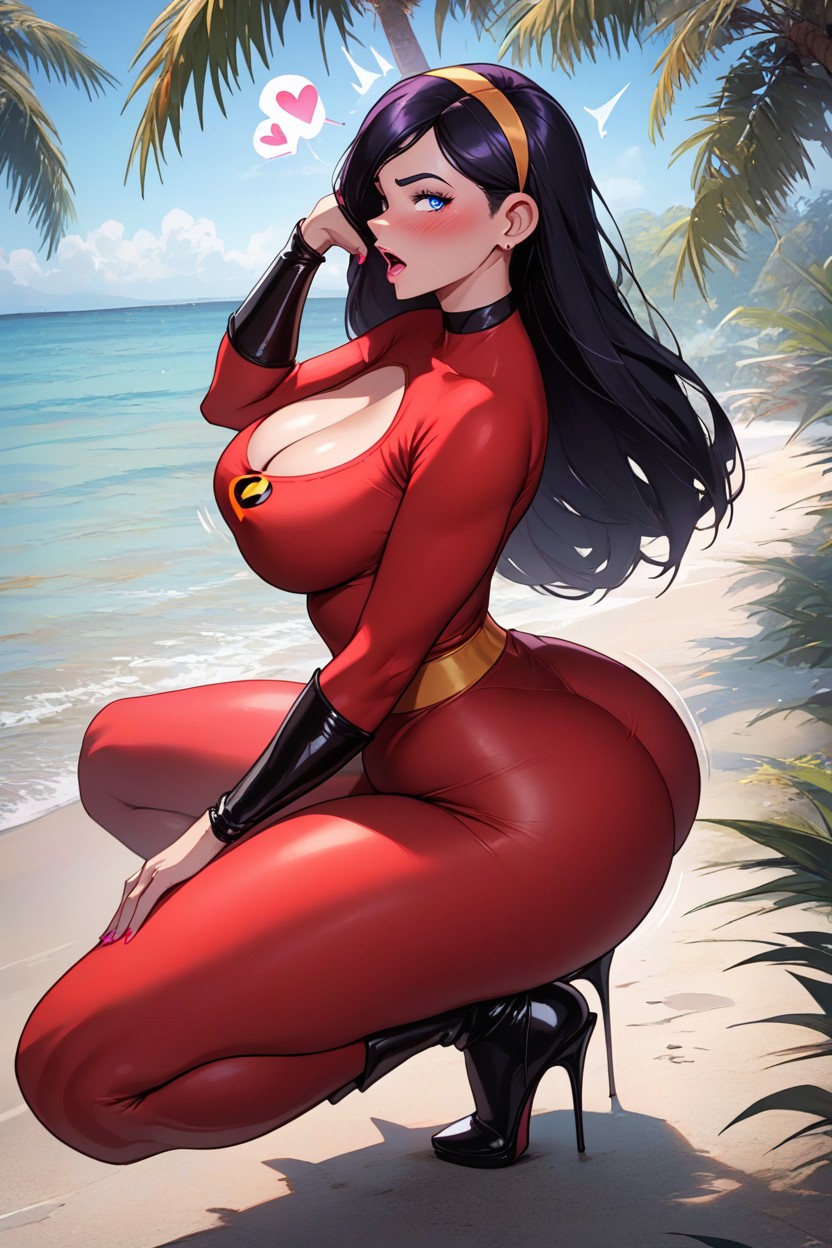 Thighs Exposed, Blue Eyes, Thick Thighs Hentai AI Porn