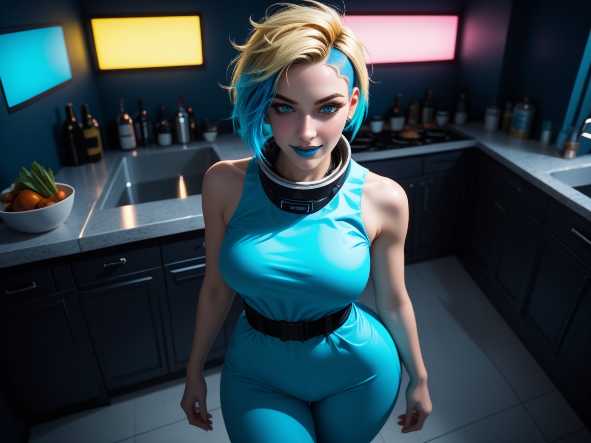 Low Torso Height, Blue Lipstick, One Woman Hentai AI Porn