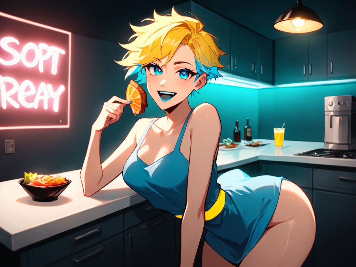 Tight Round Ass, Kitchen Background, Afterimage Latina AI Porn
