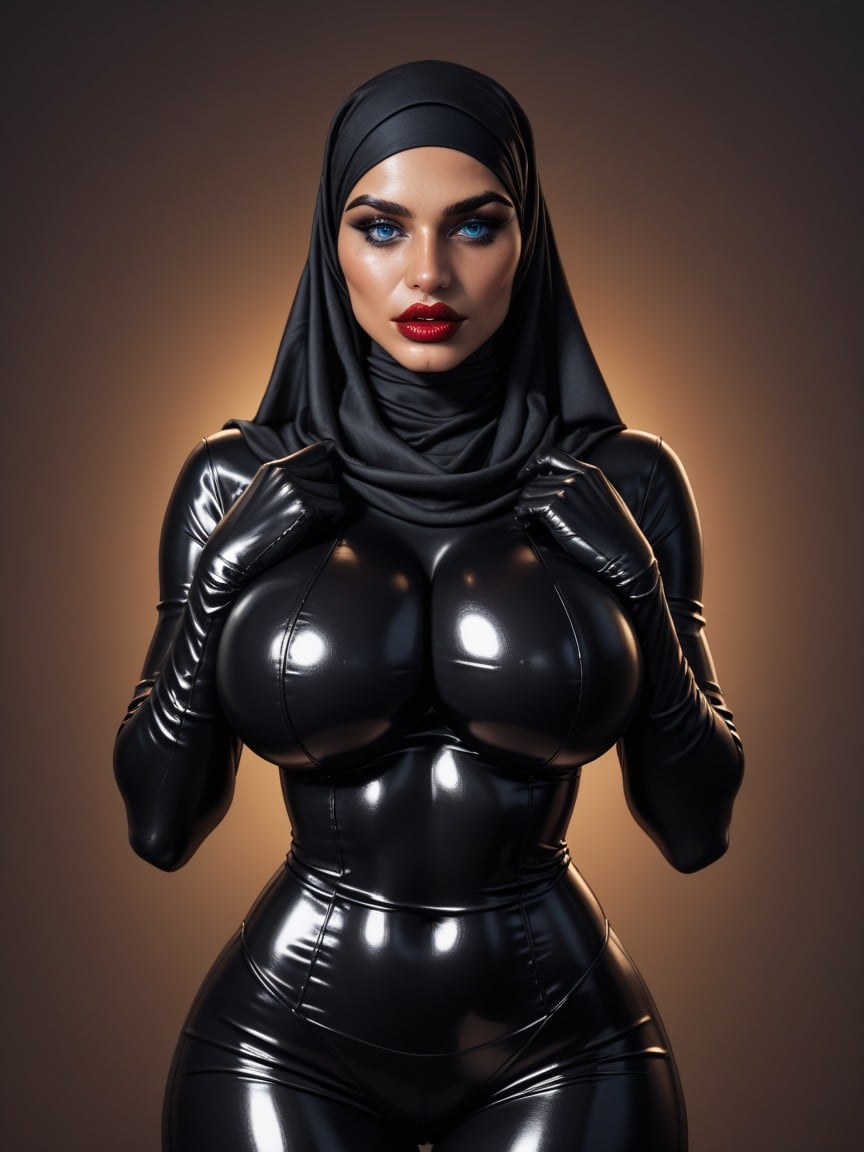 Giant Black Man With Long Viney Penis, Wearing Leather Hijab, Perfect Front ViewファーリーAIポルノ