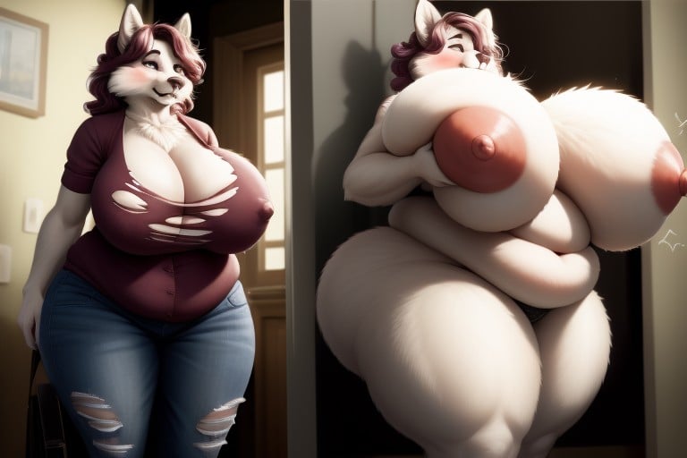 She Is Growing So Much More Extra Obesely Extra Fat, Pantalla Dividida, Unreal Absurdly Gargantuan Fat Expanding Swelling Enlarging Larger BoobsFurry IA