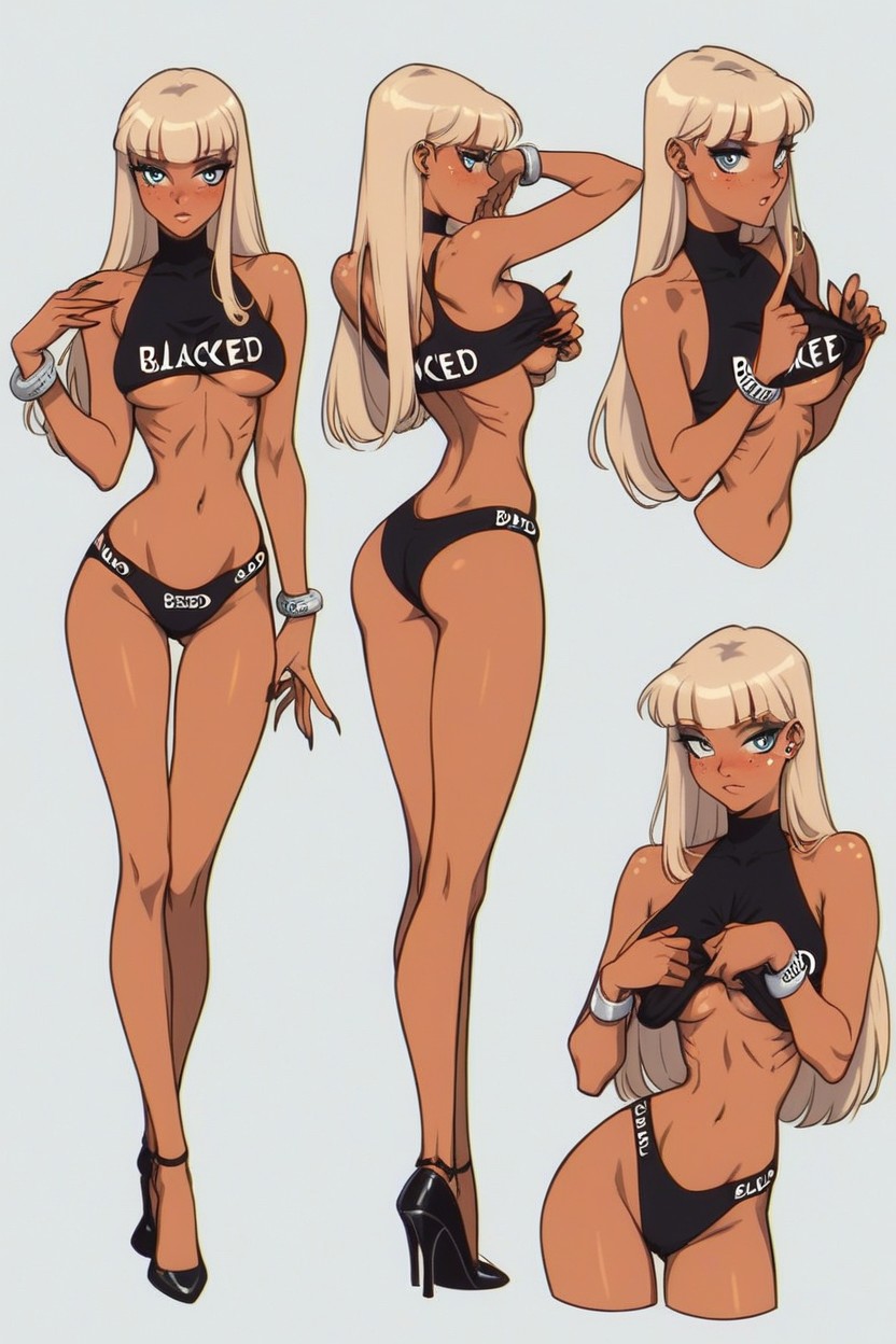 Perfectly Pin Straight Blunt Bangs, Eyeliner, Wasp Waist Hentai AI Porn
