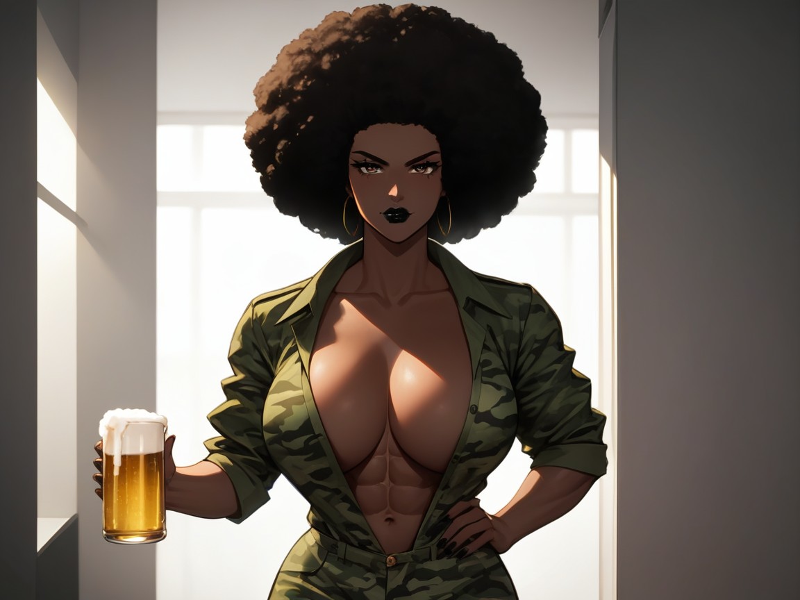 Afro, Flustered, Long Breast Width AI Porn