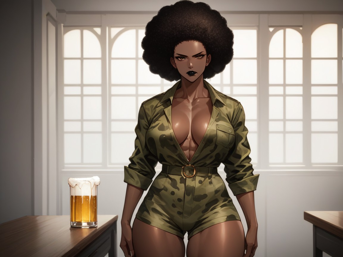 Dark Lipstick, Barracks Background, Wearing Camo Pajama Clothes AI Porn
