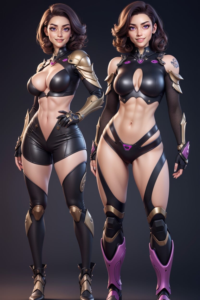 Rounded Breasts, Makeup Eyes, Brown Purple Hair Hentai AI Porn