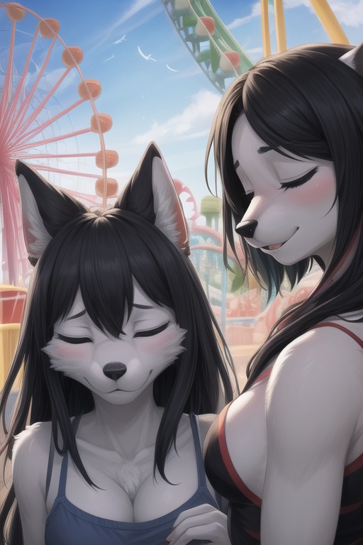 Black Hair, Sad, Amusement Park Furry AI Porn