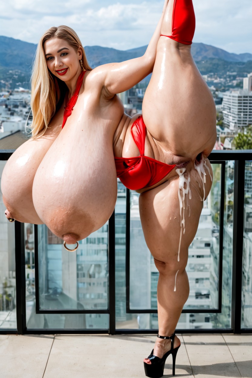Wear Platform High Heels, Naked, Enormously Insane Massive Gigantic Breasts AI Porn