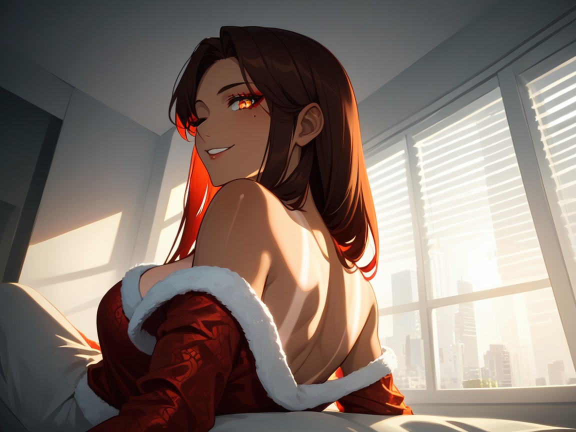 Blinds On The Window, High Brightness Effect, Wearing Red Silk Pajama Clothes AI Porn