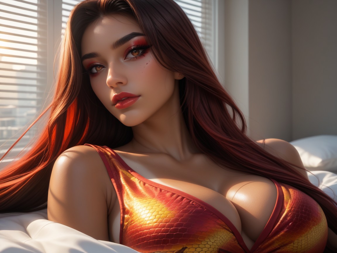 Vibrant Colors, Snake Print Patterns On Clothes, Long Torso Height Hentai AI Porn