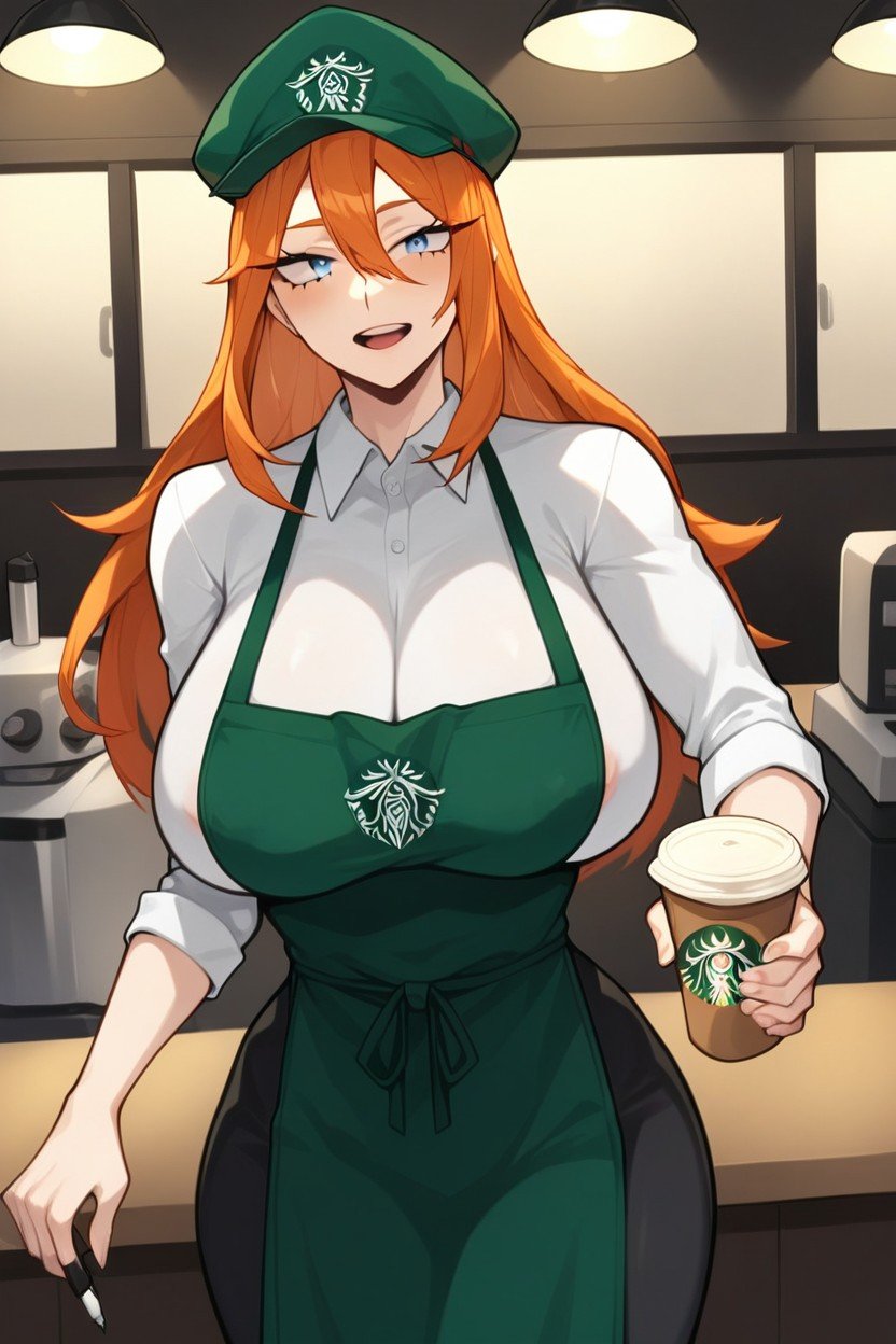 Long Orange Hair, Wearing Green Cap, My Hero Academia Drawing Style Shemale AI Porn