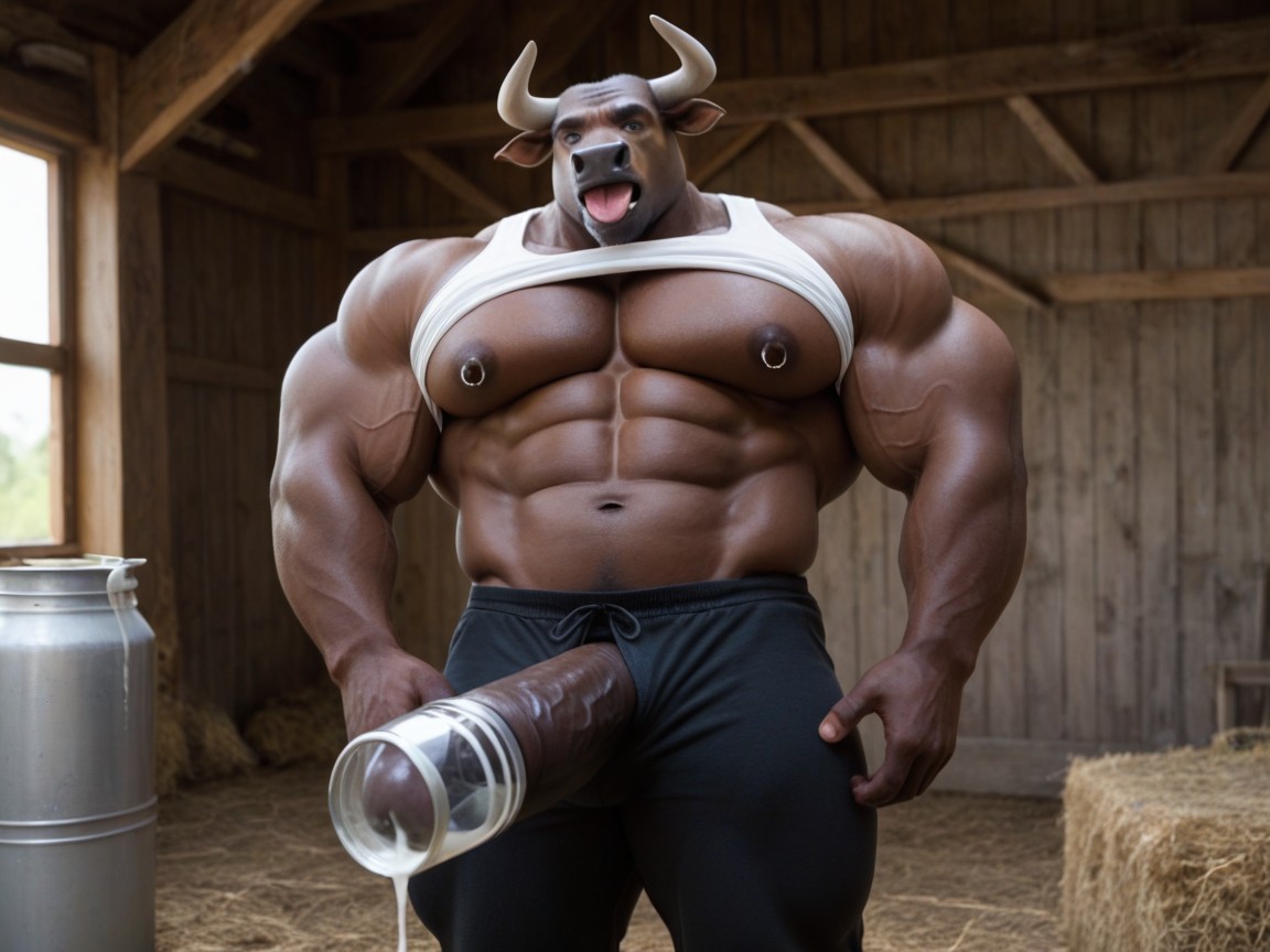 Cattle Furry, Muscular, Dark Brown Skin AI Gay Porn