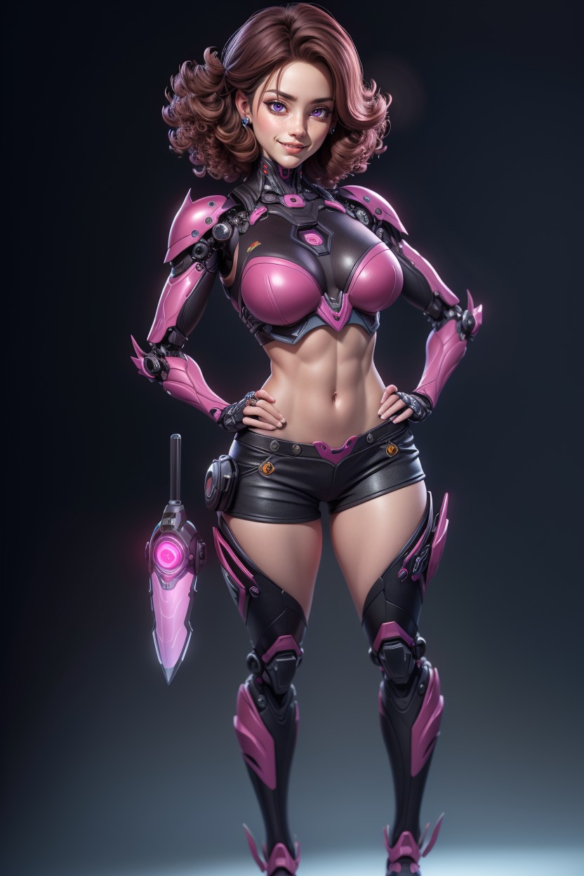 Brown Purple Hair, A Combat Cyborg, Hands On Hips Hentai AI Porn