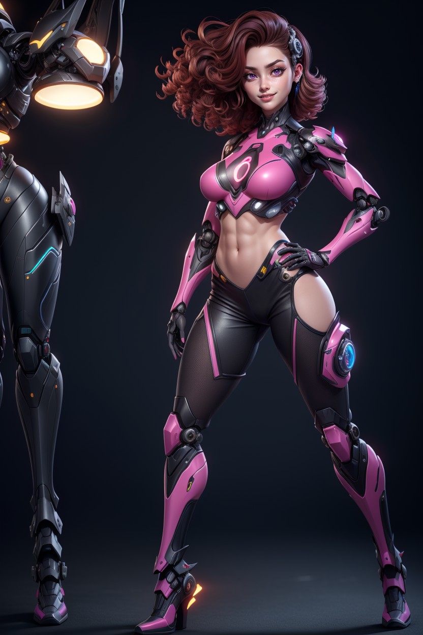 Pink Police Robot Armor, Hot Shorts, Makeup Eyes Hentai AI Porn