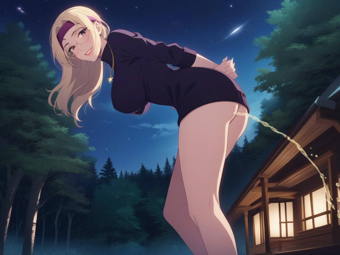 At Night, Large Breasts, From Below AI Porn