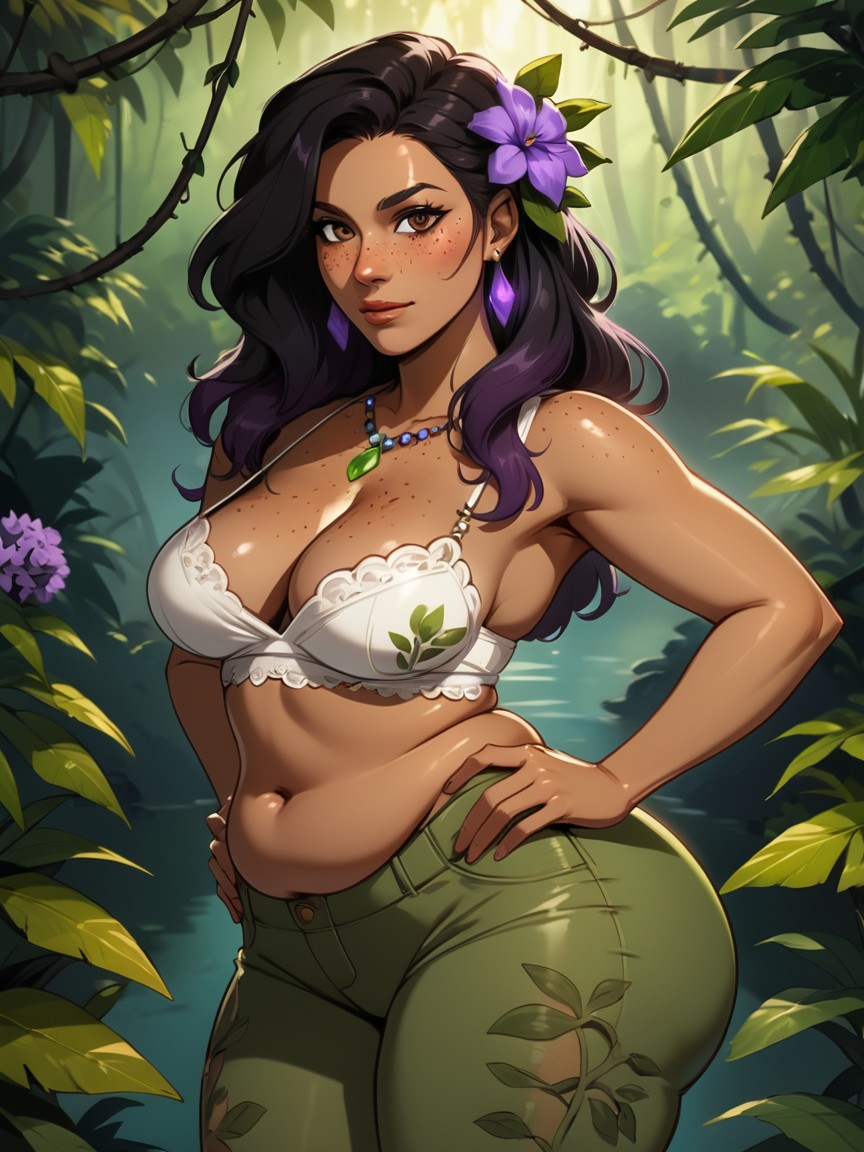 Chest And Hips Proportionate, 18+, Purple Flower In Hair AI Porn
