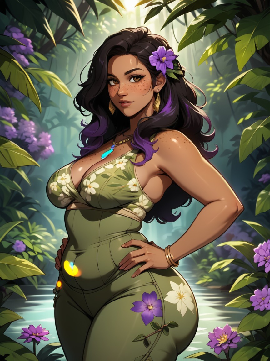 Freckles All Over Body, Jungle Background, 18+ AI Porn
