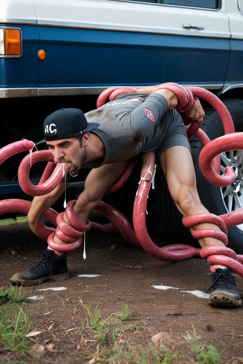 Legs Spread, Big Tentacle Inside Of Mouth, Restrained AI Gay Porn