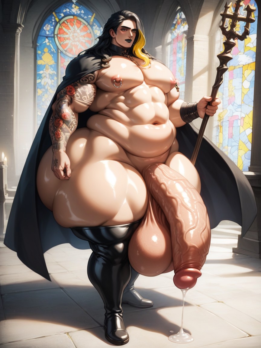 Smooth Shiny Skin, Casting Light Magic Spell, Extremely Wide Hips AI Gay Porn