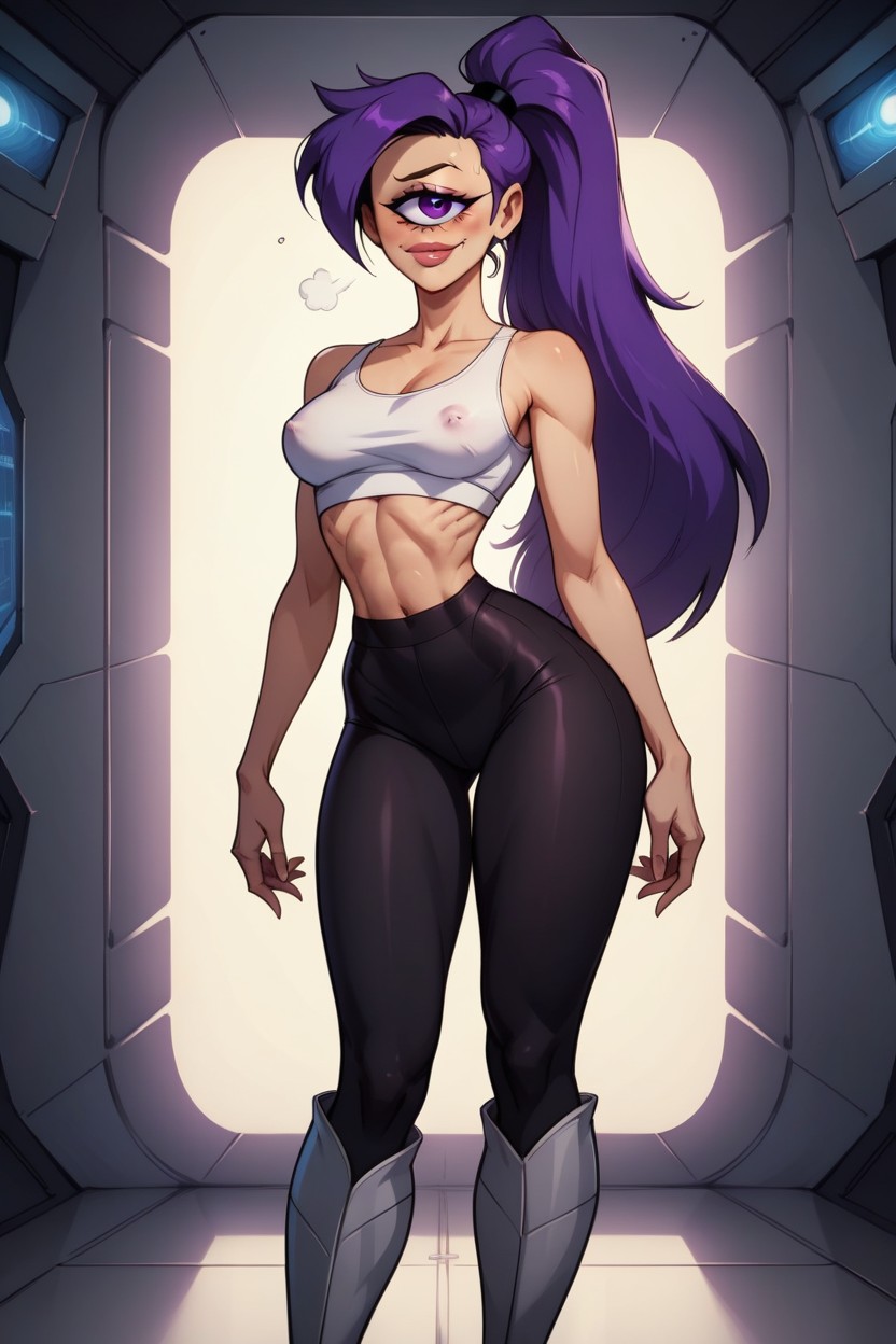 Huge Purple Eye, Lean Waist, Smug Expression AI Porn