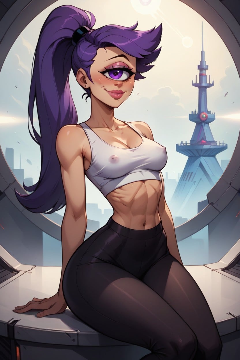 Full Body, Huge Purple Eye, Ponytail AI Porn
