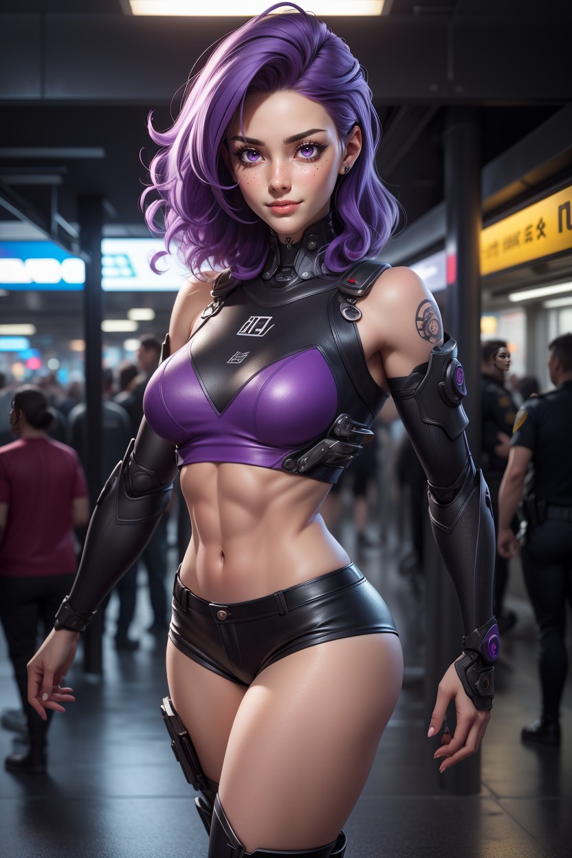 Abs, Outdoor, Brown Purple Hair Hentai AI Porn