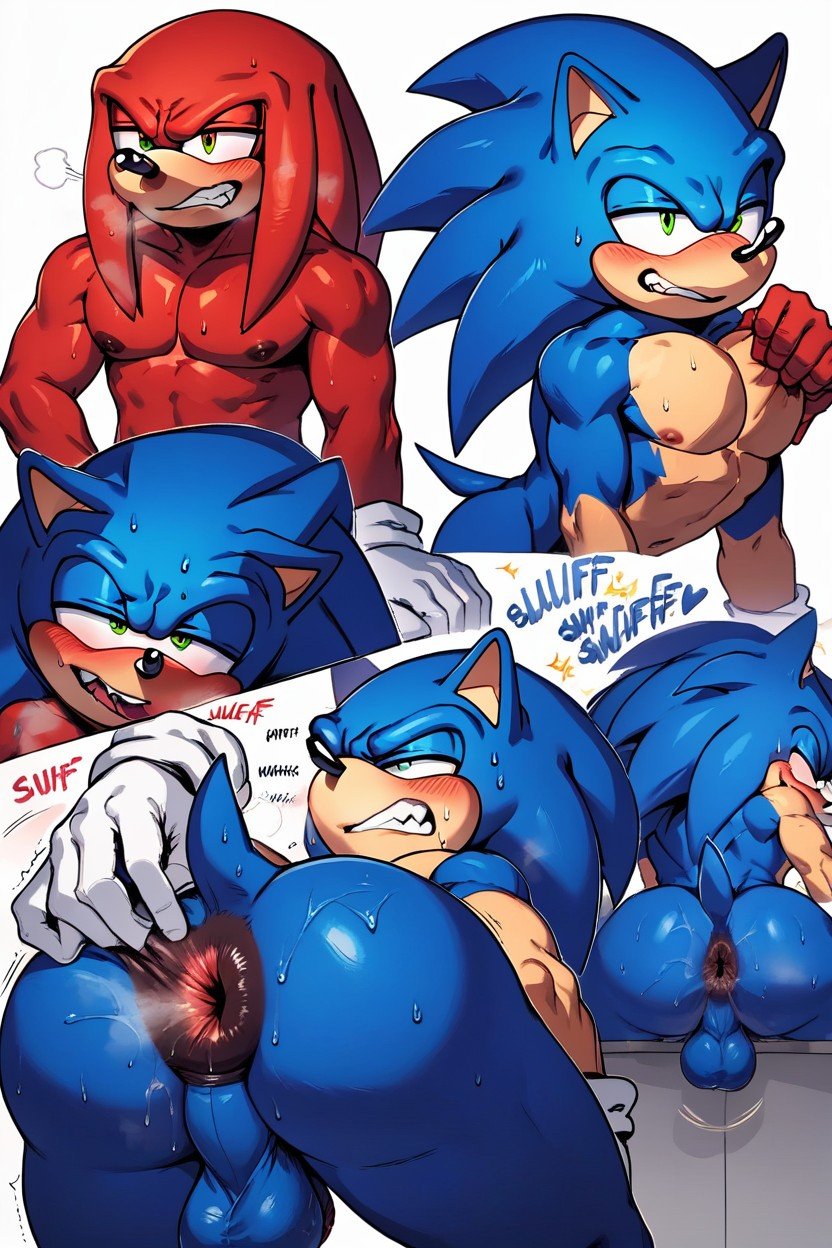 Flared Nostrils Brown Colored Asshole, Sonic, Sonic The Hedgehog Spreading His Butt And Presenting His Sweaty Anus To Be Sniffed And Worshipped By Knuckles The EchidnaFurry IA