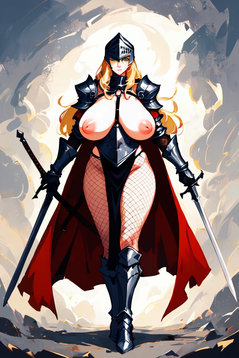 Huge_breasts, Standing, Green_eyes Hentai AI Porn