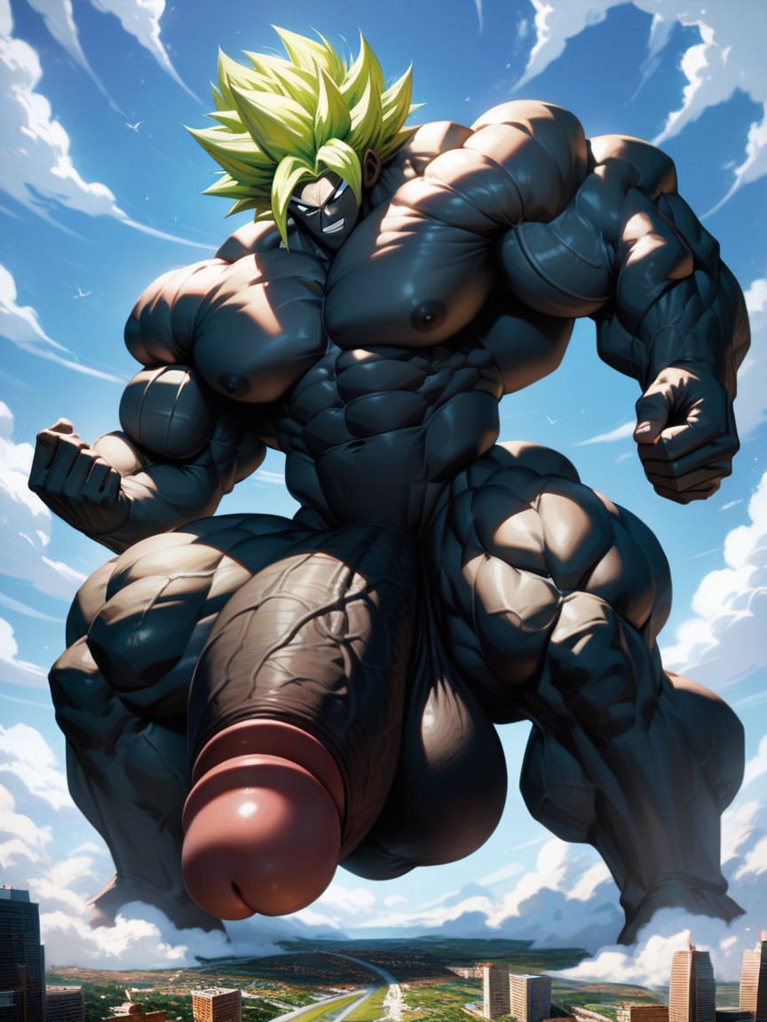 Low Angle Shot, Green Hair, White Eyes AI Gay Porn