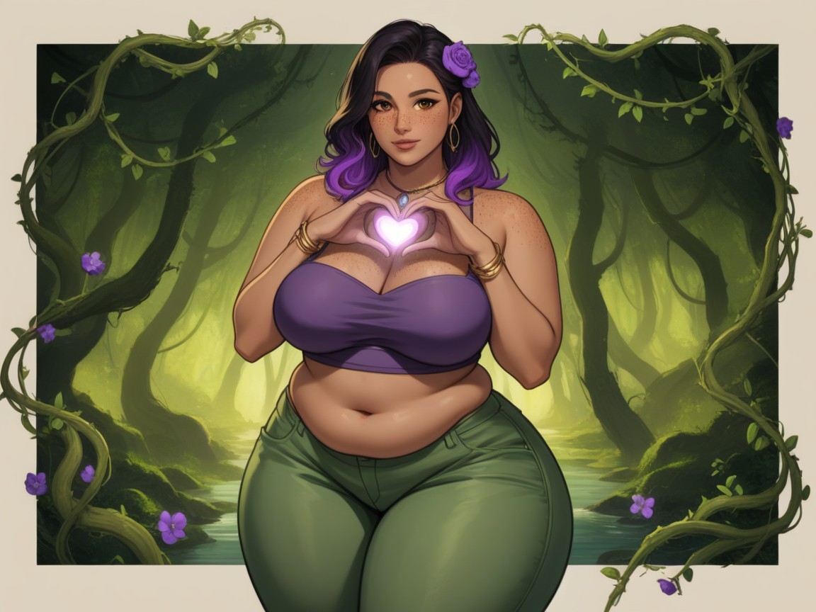 Permed Hair, Jungle Background, Freckles All Over Body Latina AI Porn