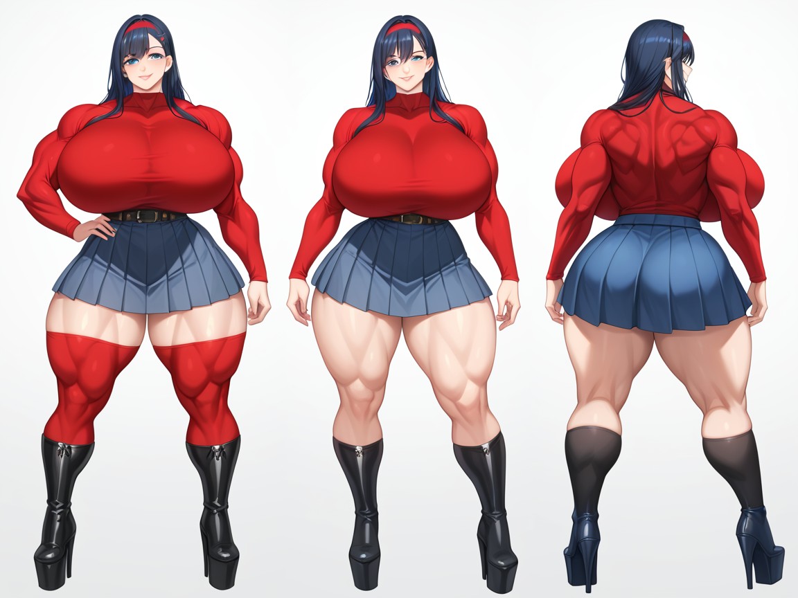 Red Hair Clip, Dark Blue Hair, Smug Expression AI Porn