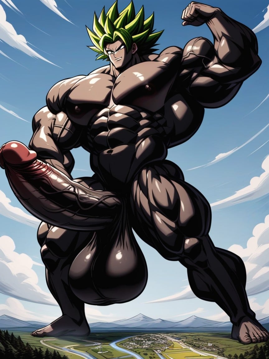 Extremely Large Ass, Black Skin, Green Hair AI Gay Porn