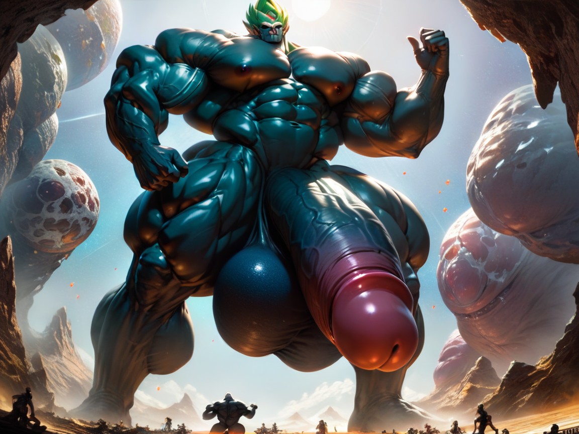 Green Hair, Naked, Extreme Proportions AI Gay Porn