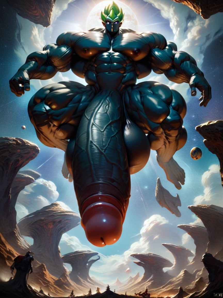 Extremely Large Ass, Huge Testicles, Green Hair AI Gay Porn