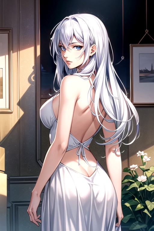 White Hair, 小さな胸, White DressニューハーフAIポルノ