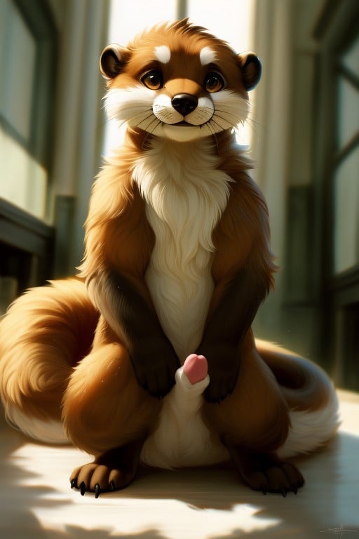 Legs, White Digits Paws Brown Fur Otter Pink Pawpads Full Body Visible, Four Furry AI Porn