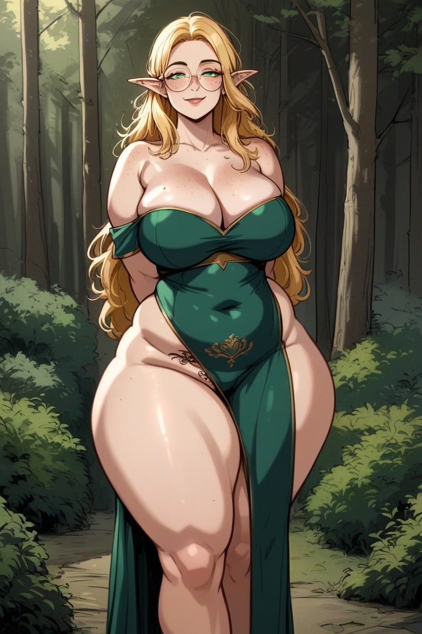 Navel Exposed, Green Eyes, 18+ AI Porn